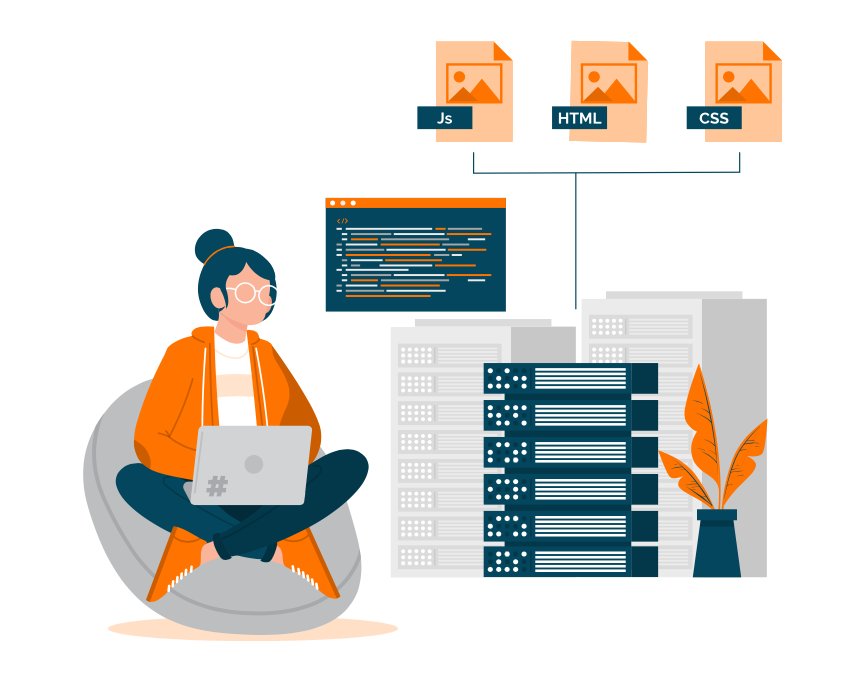 Illustration d'une femme codant sur un ordinateur